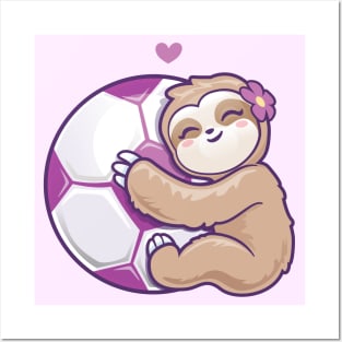 Girls Soccer Purple Football Cute Sloth Posters and Art